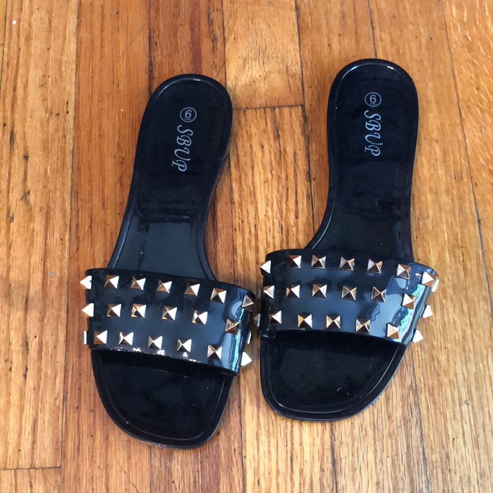 Black gold studded slip ons size 6